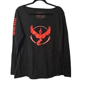 😀 Pokemon Go Team Valor Long‎ Sleeve Shirt Charcoal Gray 2XL